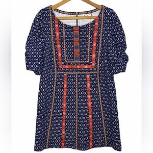 Akemi + Kin Anthropologie Navy Embroidered Boho Peasant Tunic Top